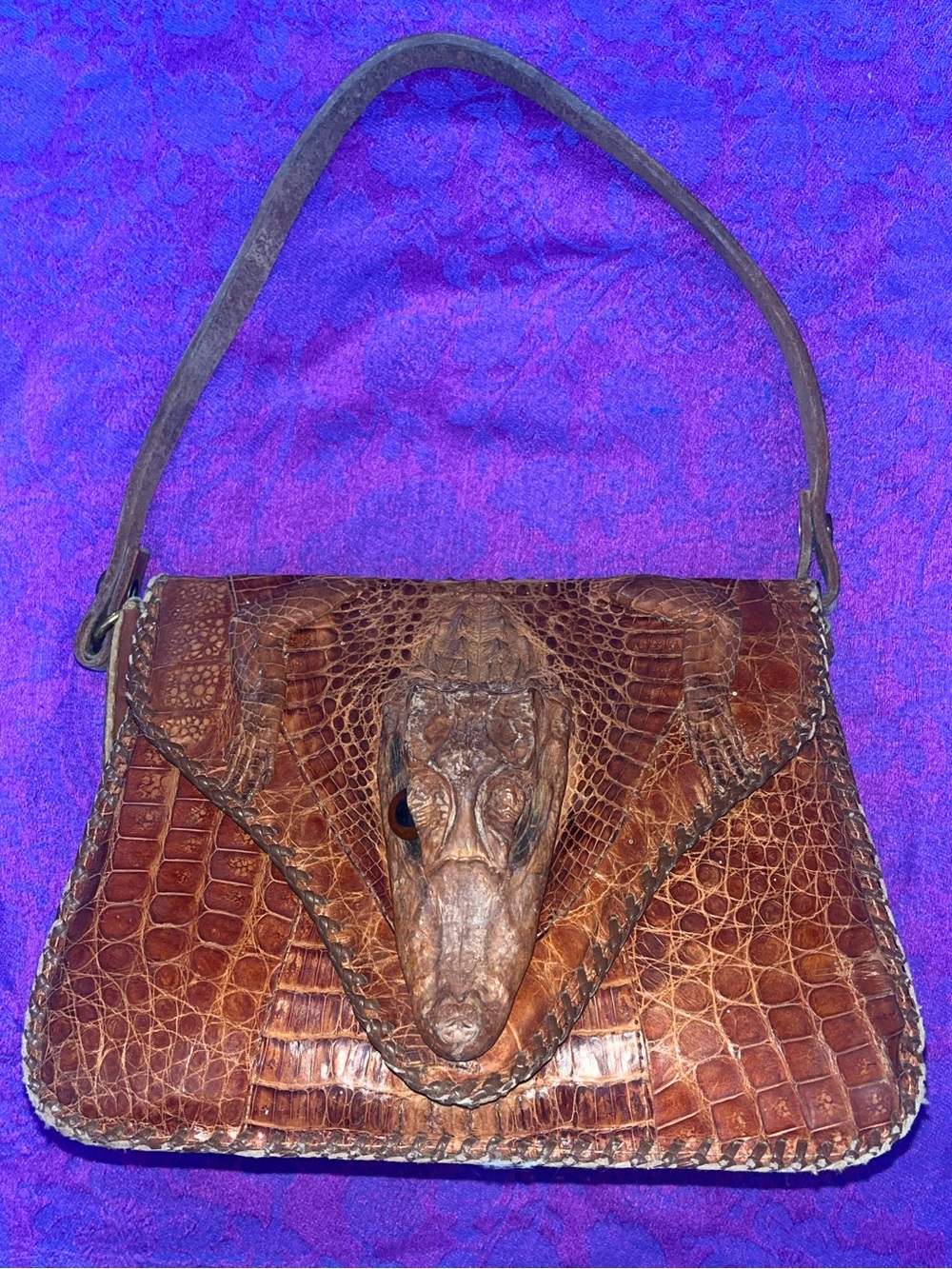 Vintage Alligator Purse 1950s Leather Handbag